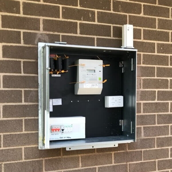 Modern electrical switchboard upgrade in Sydney home featuring circuit breakers, RCD safety switch and compliant metering