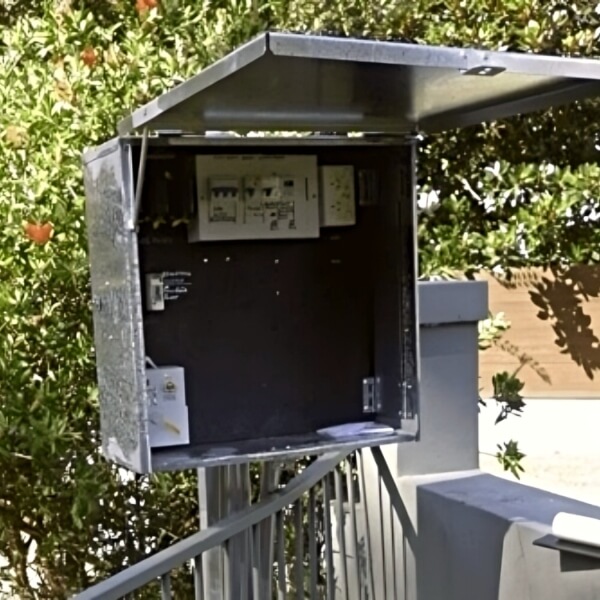 Temporary site power setup with outdoor electrical switchboard and safety switches installed in Sydney by Dave Fenech Electrical Services